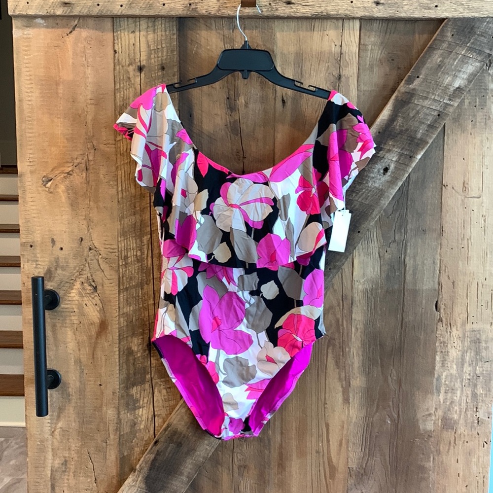 NWT Trina Turk Lynx Ruffle Off Shoulder One Piece 8, 12, 14
